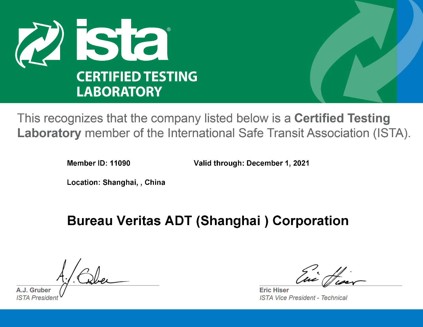 ISTA Packaging Transit Testing Certificate for Shanghai Auto Hub