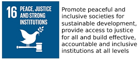 UNO sustainable development goal number 16 with text in English
